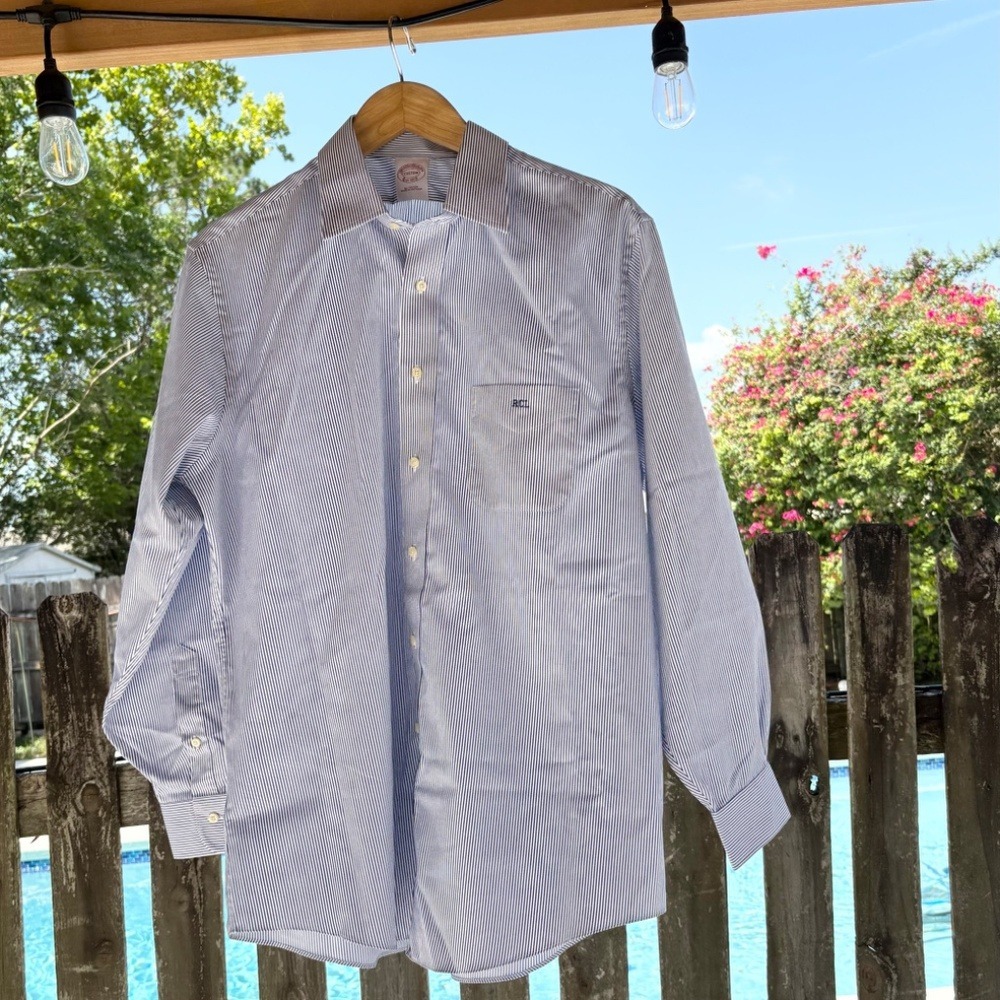 Brooks Brothers Custom Striped Dress Shirt,‎ Mens XL Blue/White